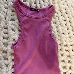 Zara Pink Fitted Crop Tank Top